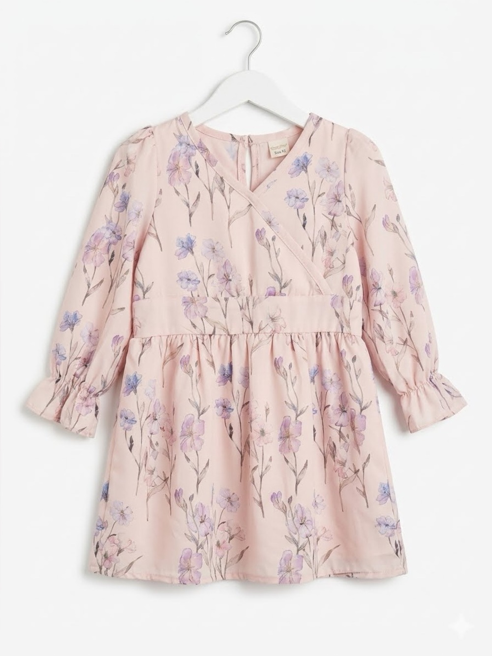 Floral Pink Long-Sleeve Faux-Wrap Dress – Size 2T(92)